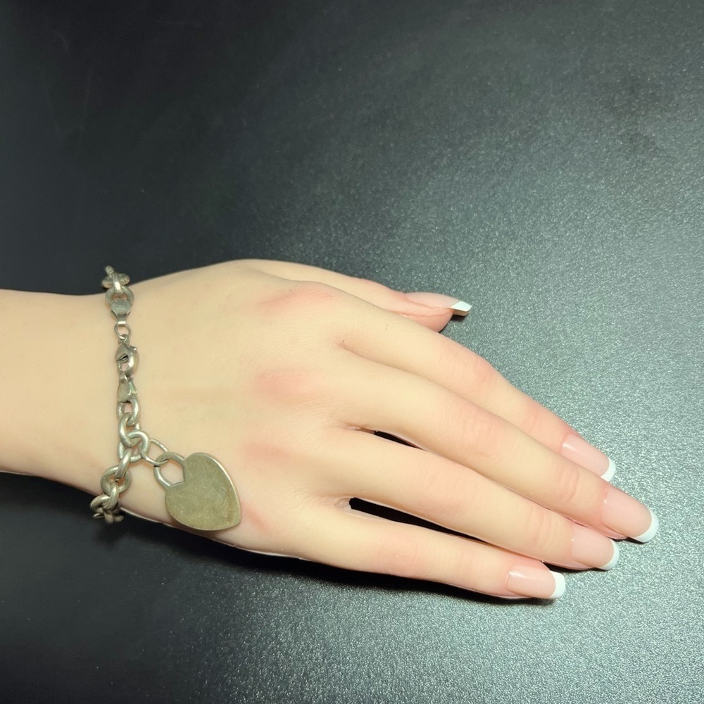 Vintage Prochain Sterling Silver Round Link Chain Bracelet with Heart Tag Charm